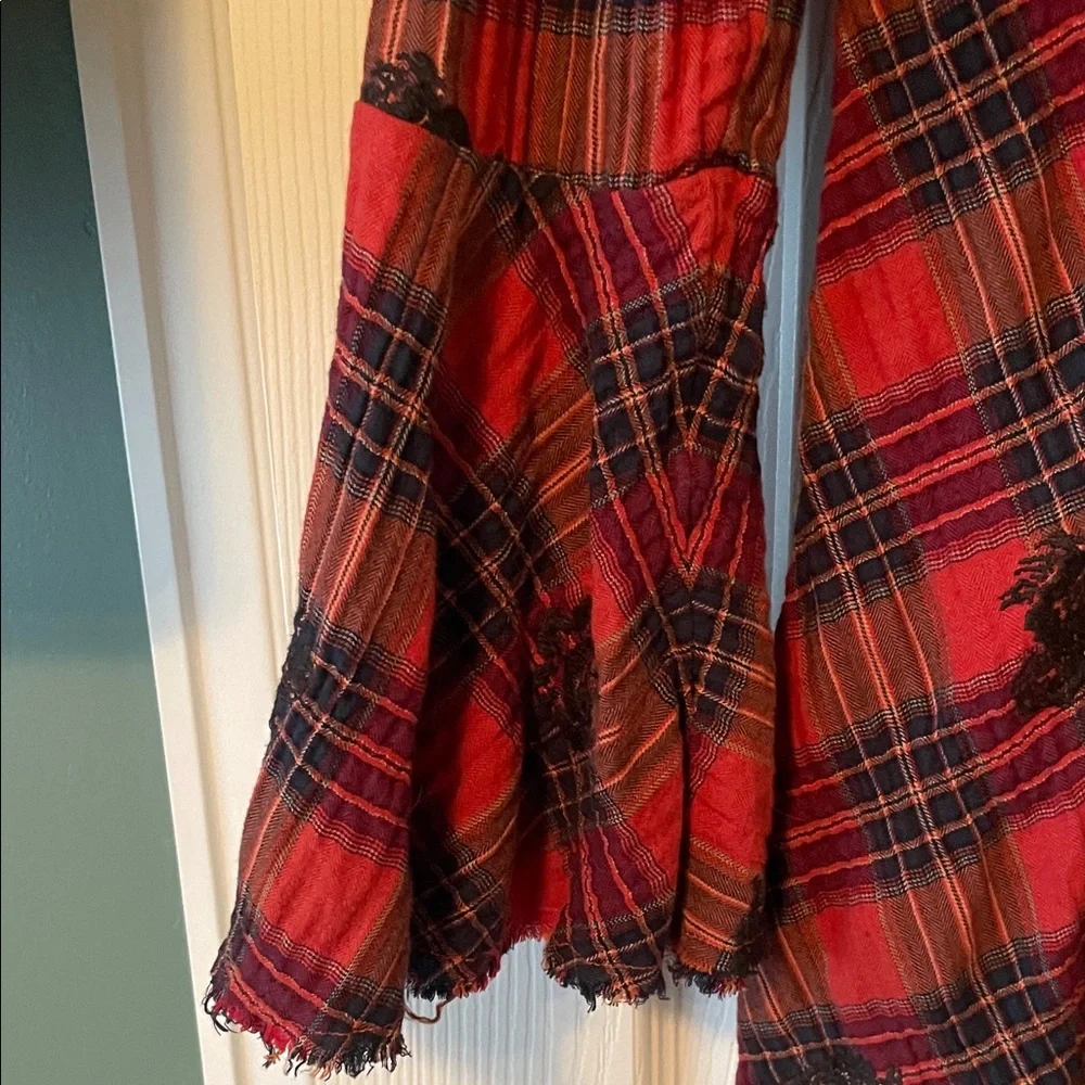 Free People Ezra Embroidered Red Plaid Bell Sleeve Top - Picture 7 of 8